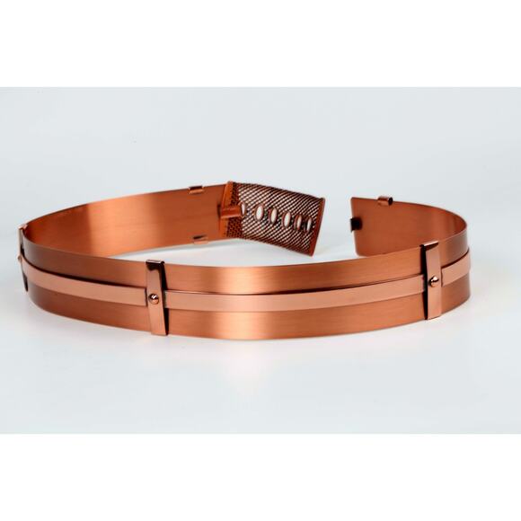 Vintage RENOIR COPPER Rose Gold Wide Riveted Corset Mesh Buckle Belt Size M main image 9